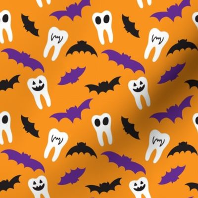 Halloween Dental Teeth & Bats - orange