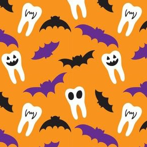 Halloween Dental Teeth & Bats - orange