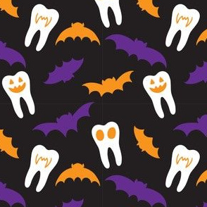 Halloween Dental Teeth & Bats - Black, purple, orange