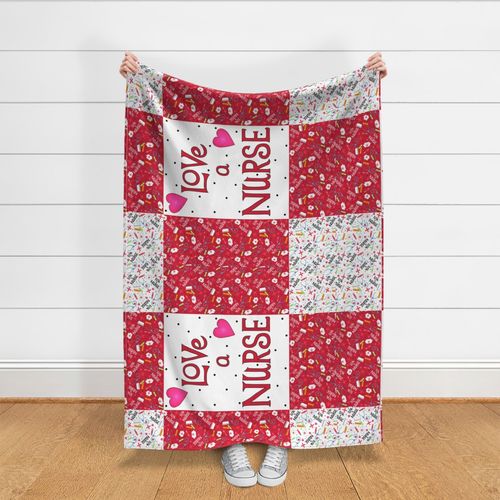 Love a Nurse Wholecloth Quilt Top Red