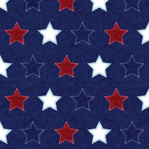 Red White and Blue Stars Blue Fabric Look Background - Large Scale