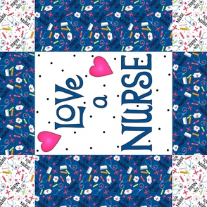 Love a Nurse Wholecloth Quilt Top Navy Blue