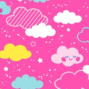 Happy Sleepy Clouds - Larger Print