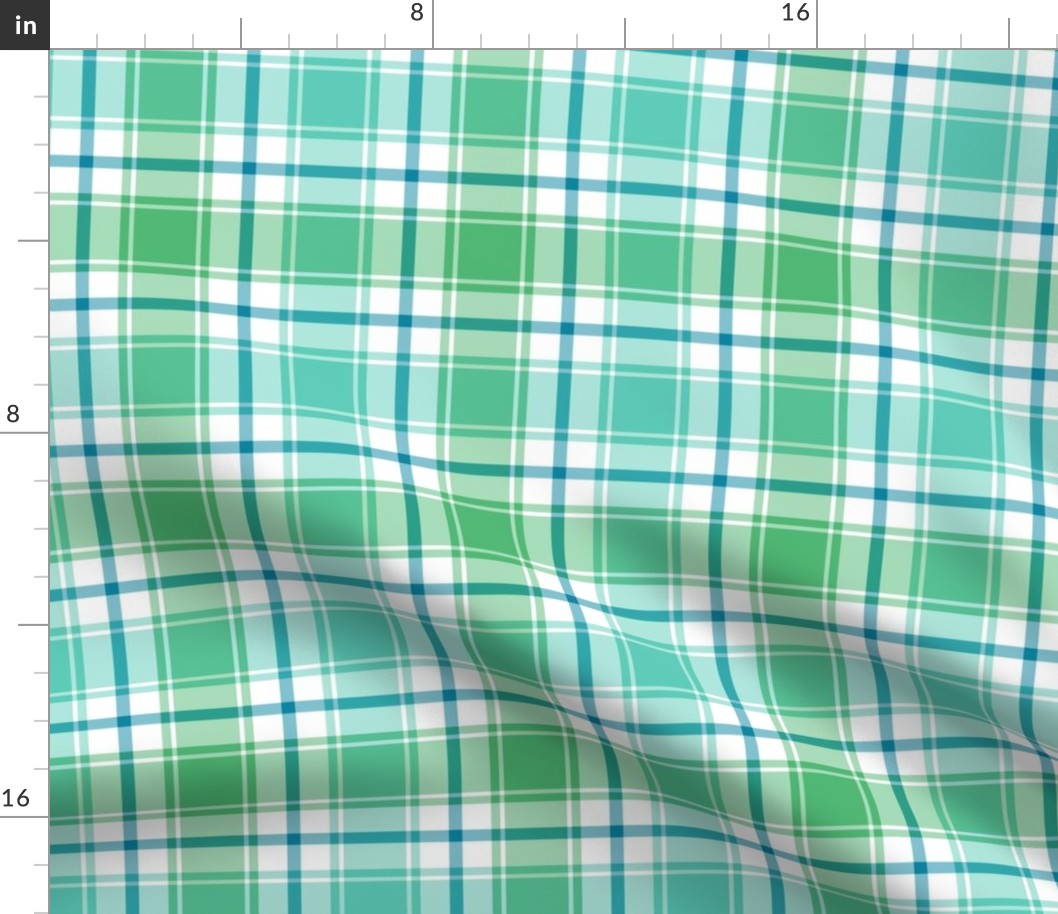 Blue, Green, Turquoise, and White Plaid