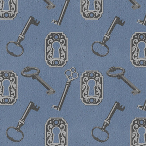 antique keys pattern blue