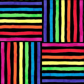 Watercolour Rainbow stripe tiles on black