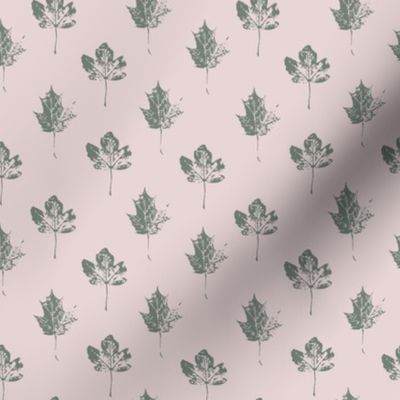 Hand Printed leaves ( Green _ Pink )