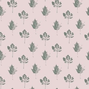 Hand Printed leaves ( Green _ Pink )