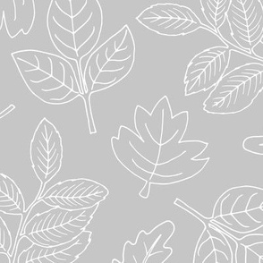 Delicate Scandinavian boho style autumn leaves oak maple and birch light soft gray baby nursery LARGE