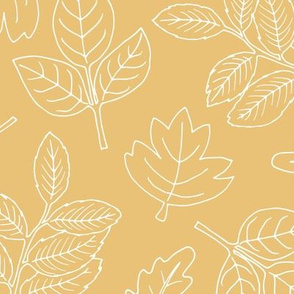 Delicate Scandinavian boho style autumn leaves oak maple and birch ochre yellow honey baby nursery LARGE