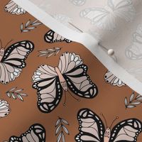 Seventies retro butterfly garden pale pink blush and copper rust