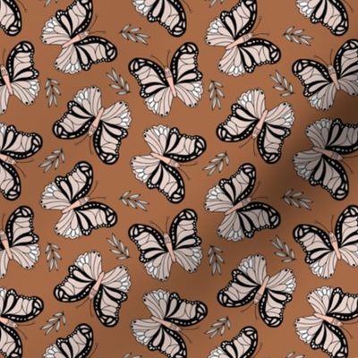 Seventies retro butterfly garden pale pink blush and copper rust