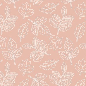 Delicate Scandinavian boho style autumn leaves oak maple and birch coral peach pink baby nursery 