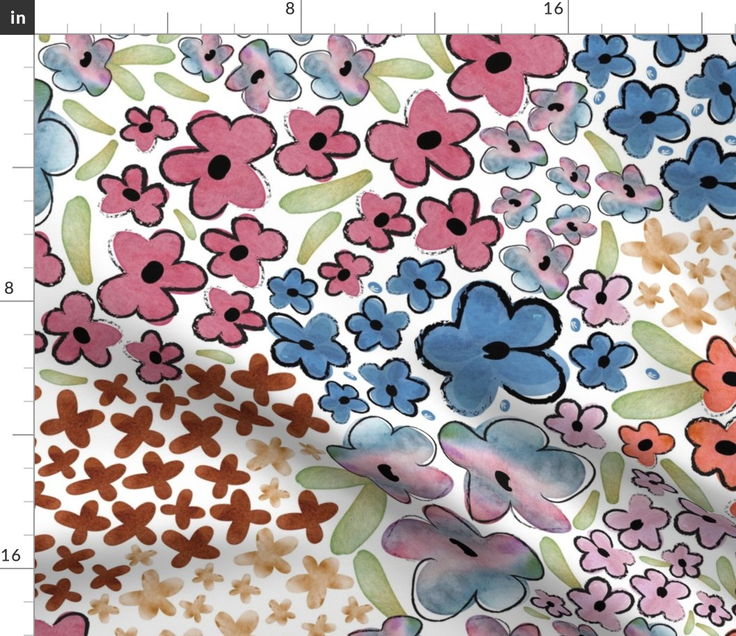 Watercolor cute ditsy floral pattern 