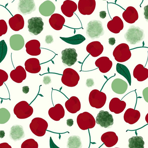 Cherries With Shining Dots and Leaves Pattern