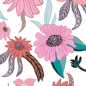 Hand Drawn Exotic Flowers Beautiful Pattern