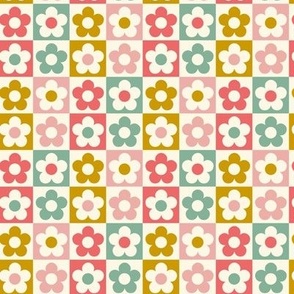 ( small ) Retro, daisy check, 60s floral,  colorful 