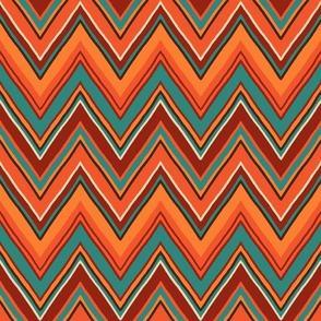 Fall Crazy Chevron - orange and teal - large