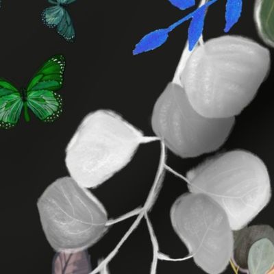 Eucalyptus and Hand Drawn Roses Botanical Pattern