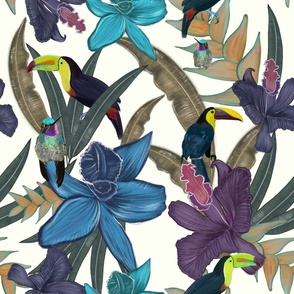 Toucan, Humming Bird and Jungle Tropical Pattern