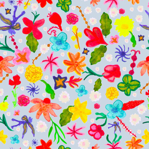 Watercolor colorful vibrant colored water color mix ditsy floral pattern