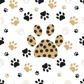 Made of Shining Gold Colored Dots Paw Print Pattern