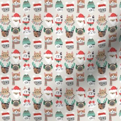 Christmas Kitty Cat Faces on White mini