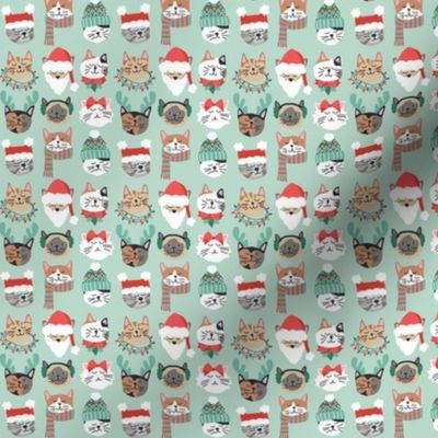 Christmas Kitty Cat Faces on Green mini