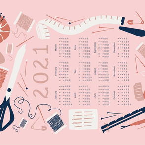 Sewing Room Tea Towel Calendar - 2021 Blush