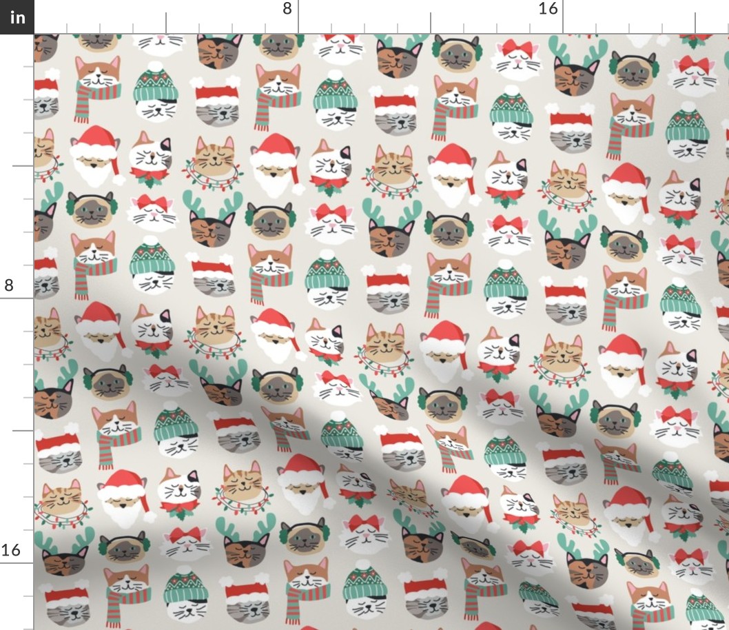 Christmas Kitty Cat Faces on White