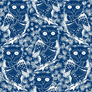 Dark blue owl with cones