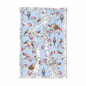 ROBINS in the Winter Berries Tea Towel