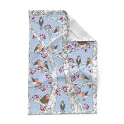 ROBINS in the Winter Berries Tea Towel