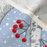 ROBINS in the Winter Berries Tea Towel