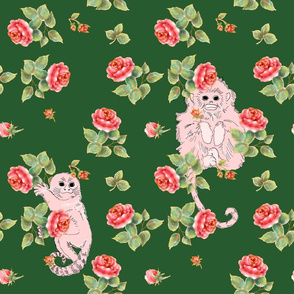 pink monkey's in roses - green