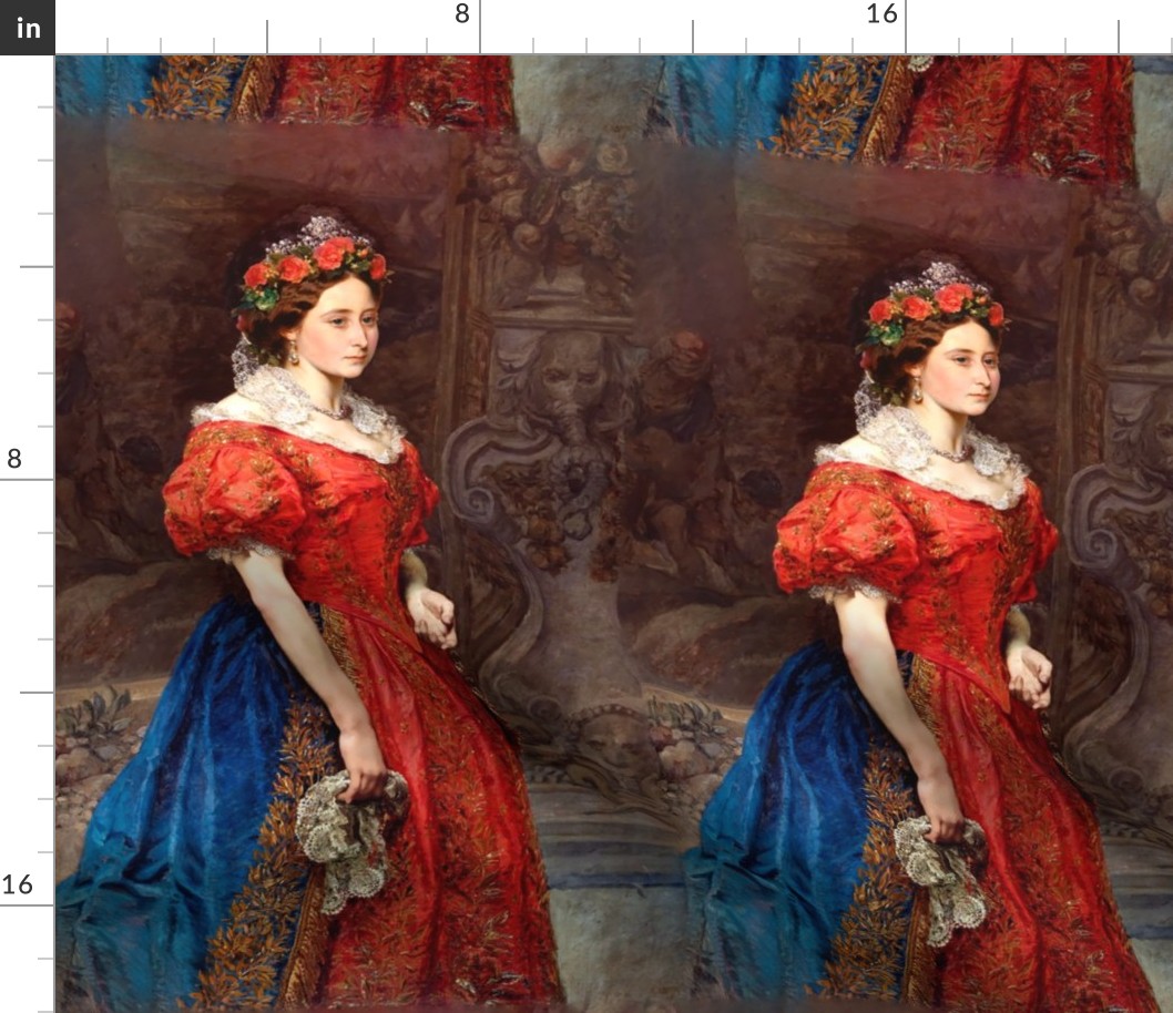 brown red blue gowns flowers floral roses crown tiara headdress baroque Victorian gold embroidery lace veil statues beautiful lady  princess queen royalty woman beauty  puffy sleeves  antique rococo portraits elegant gothic lolita egl 18th century 19th ne