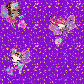 Fairies on purple glitter