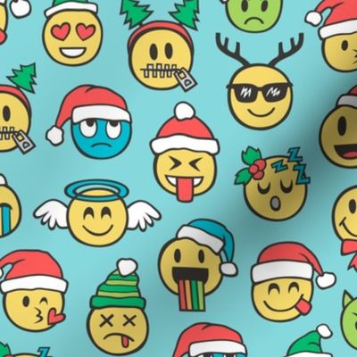 Christmas Holidays Smiley Emoticon Emoji Doodle on Blue
