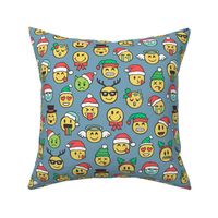 Christmas Holidays Smiley Emoticon Emoji Doodle on Light Navy Blue