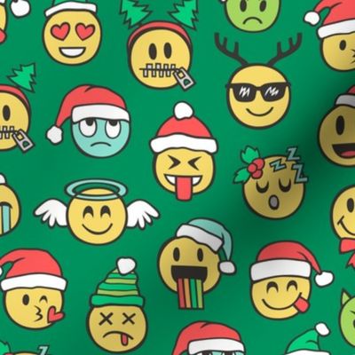 Christmas Holidays Smiley Emoticon Emoji Doodle on  Dark Green