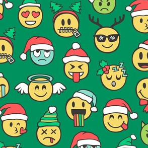 Christmas Holidays Smiley Emoticon Emoji Doodle on  Dark Green