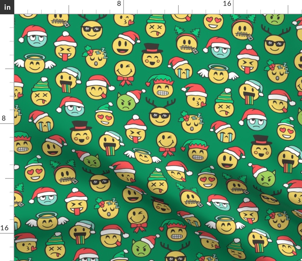 Christmas Holidays Smiley Emoticon Emoji Doodle on  Dark Green