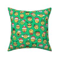 Christmas Holidays Smiley Emoticon Emoji Doodle on Green