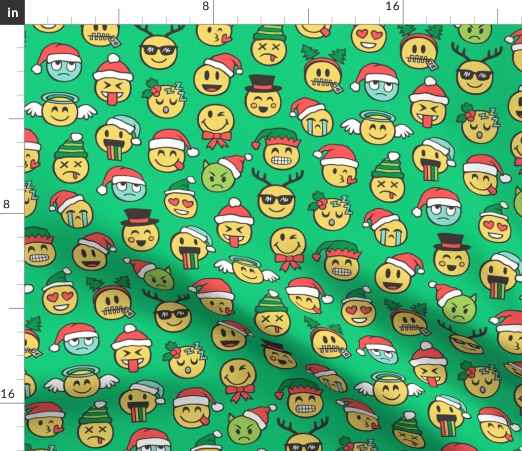 Christmas Holidays Smiley Emoticon Emoji Doodle on Green