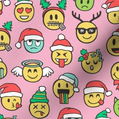 Christmas Holidays Smiley Emoticon Emoji Doodle on Pink