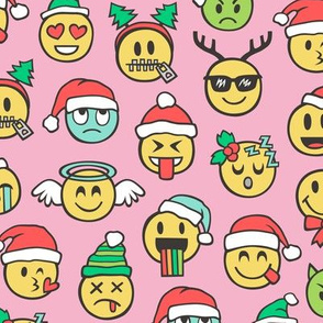 Christmas Holidays Smiley Emoticon Emoji Doodle on Pink