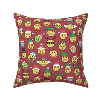 Christmas Holidays Smiley Emoticon Emoji Doodle on Dark Red