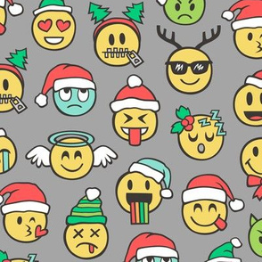 Christmas Holidays Smiley Emoticon Emoji Doodle on Grey