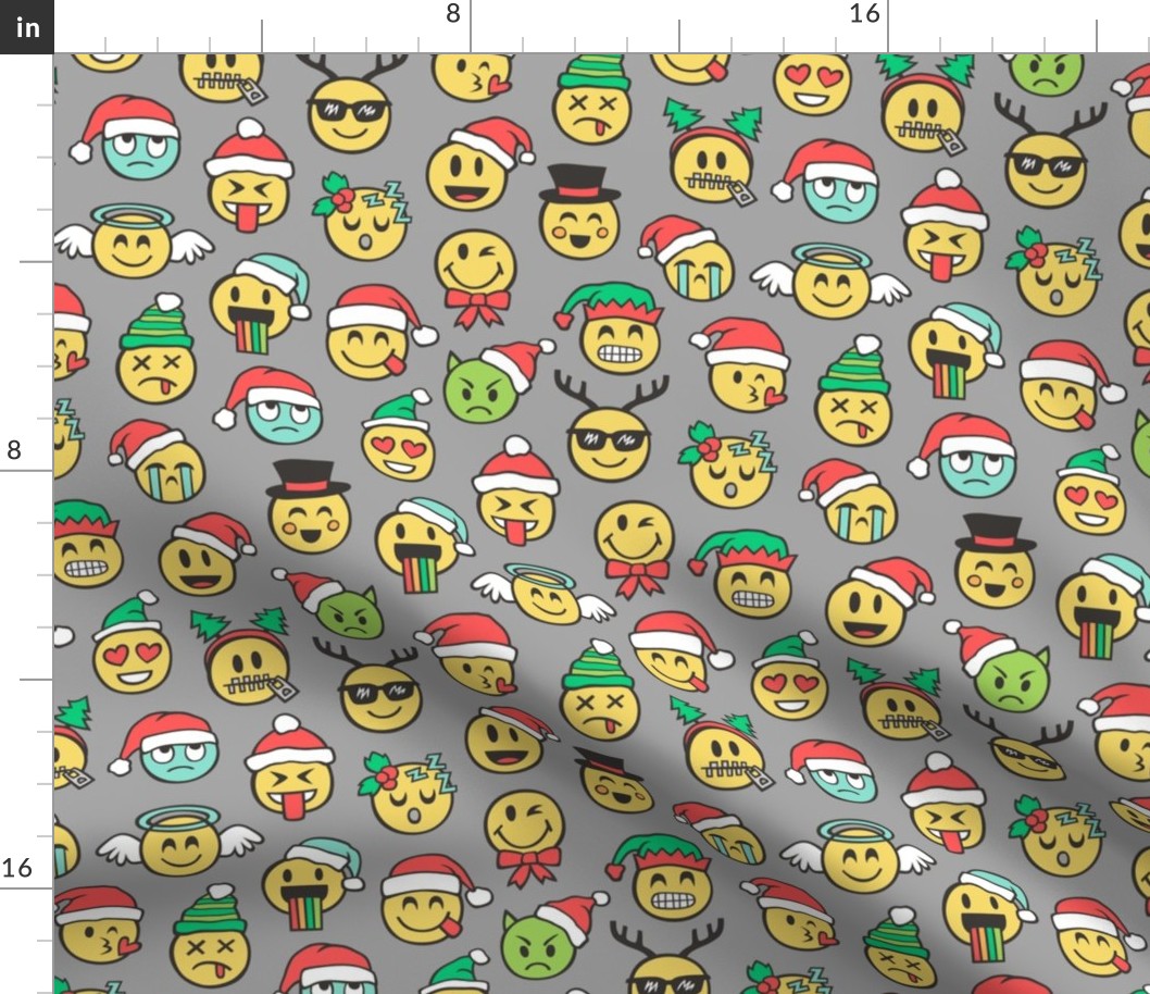 Christmas Holidays Smiley Emoticon Emoji Doodle on Grey