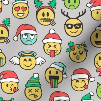 Christmas Holidays Smiley Emoticon Emoji Doodle on  Light Grey